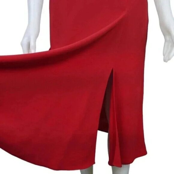 Vintage Jones New York Red  Midi Dress Cowl Neck Formal Front Slit Size 6 - Picture 4 of 9